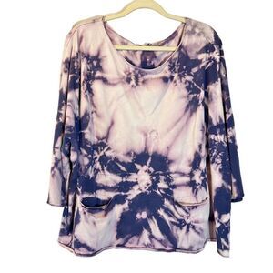Fresh Produce Women's Purple Tie Dye Long Sleeve Art to Wear Top XL Bohemian